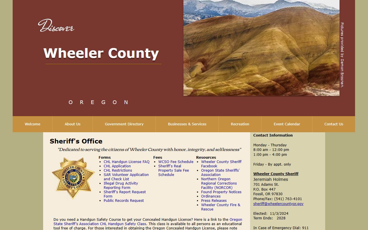 Wheeler County arrest records Sheriff's Office contact page