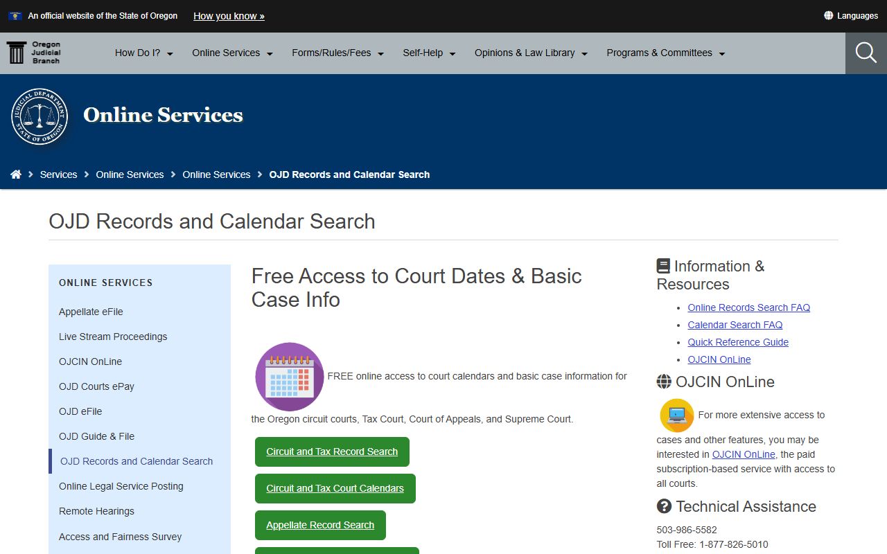Wheeler County court records and calendars through OJD records search