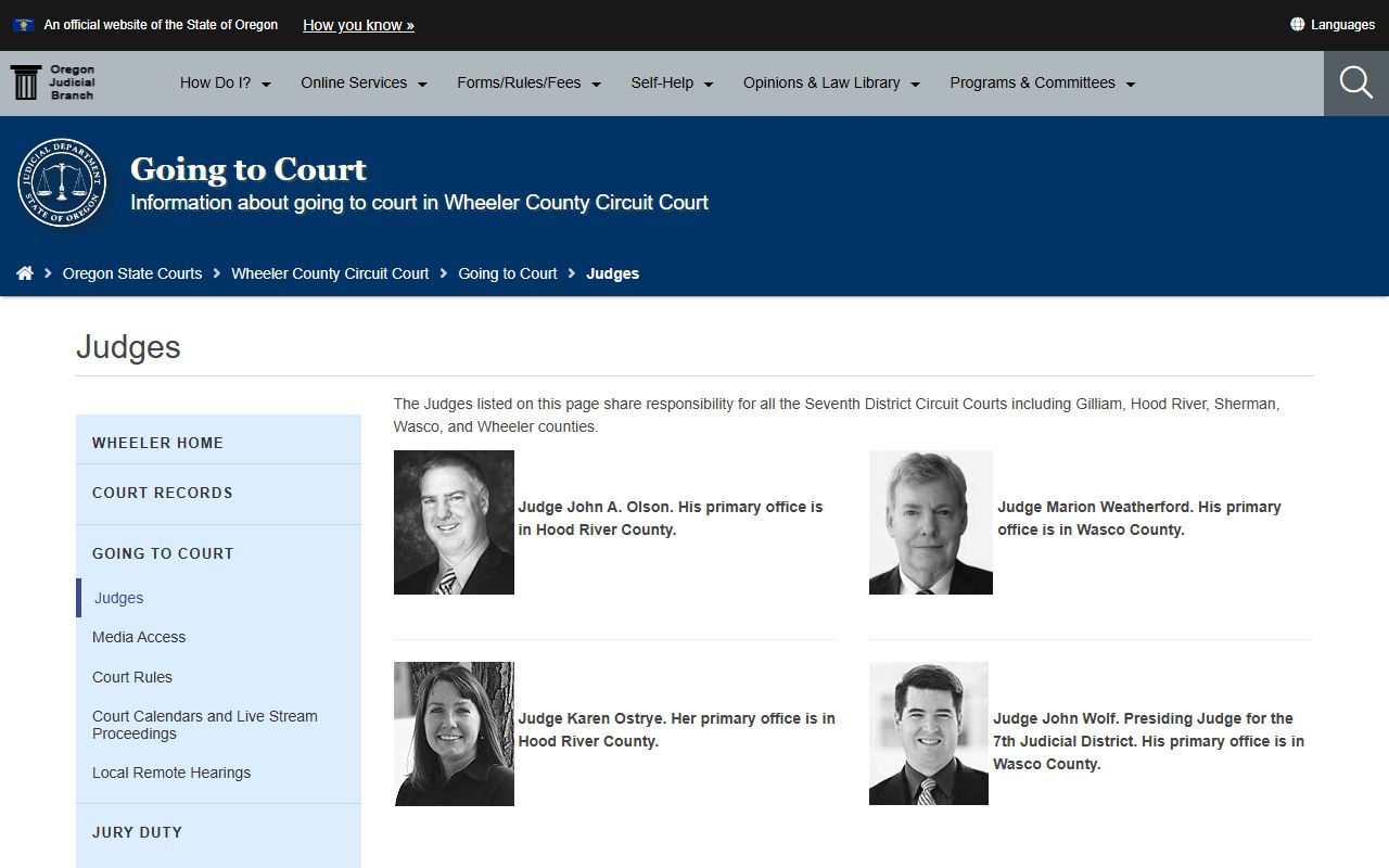 Wheeler County court records judges page
