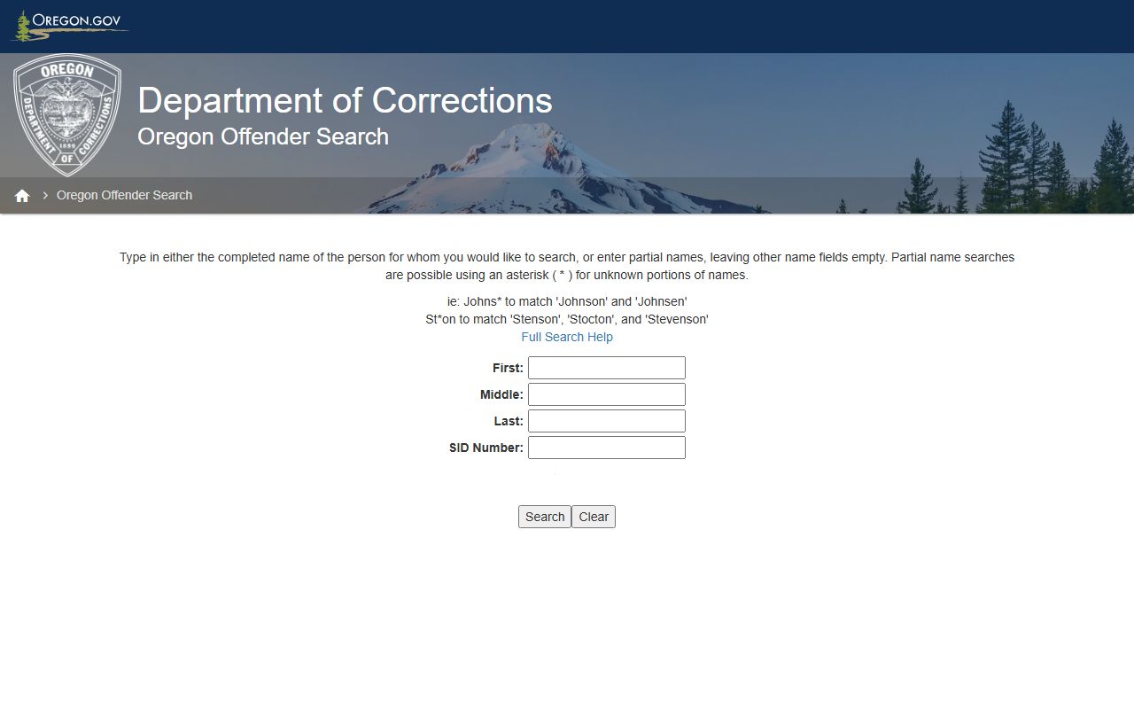 Wheeler County inmate records Oregon DOC offender search fields
