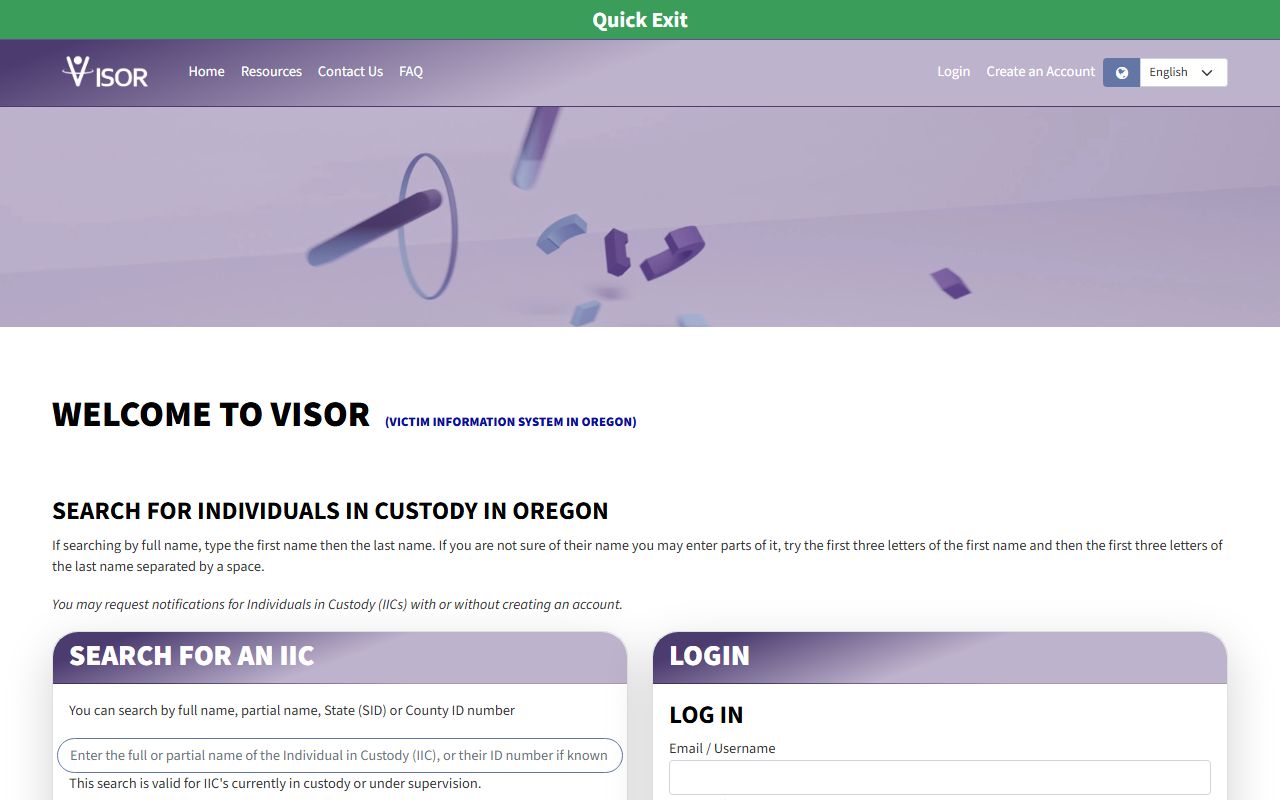Wheeler County inmate records Oregon VISOR custody notification source