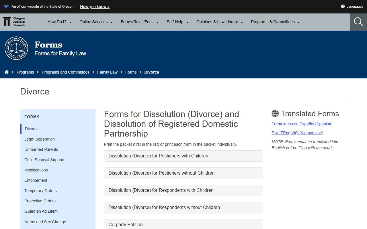 Wheeler County divorce records OJD divorce forms source