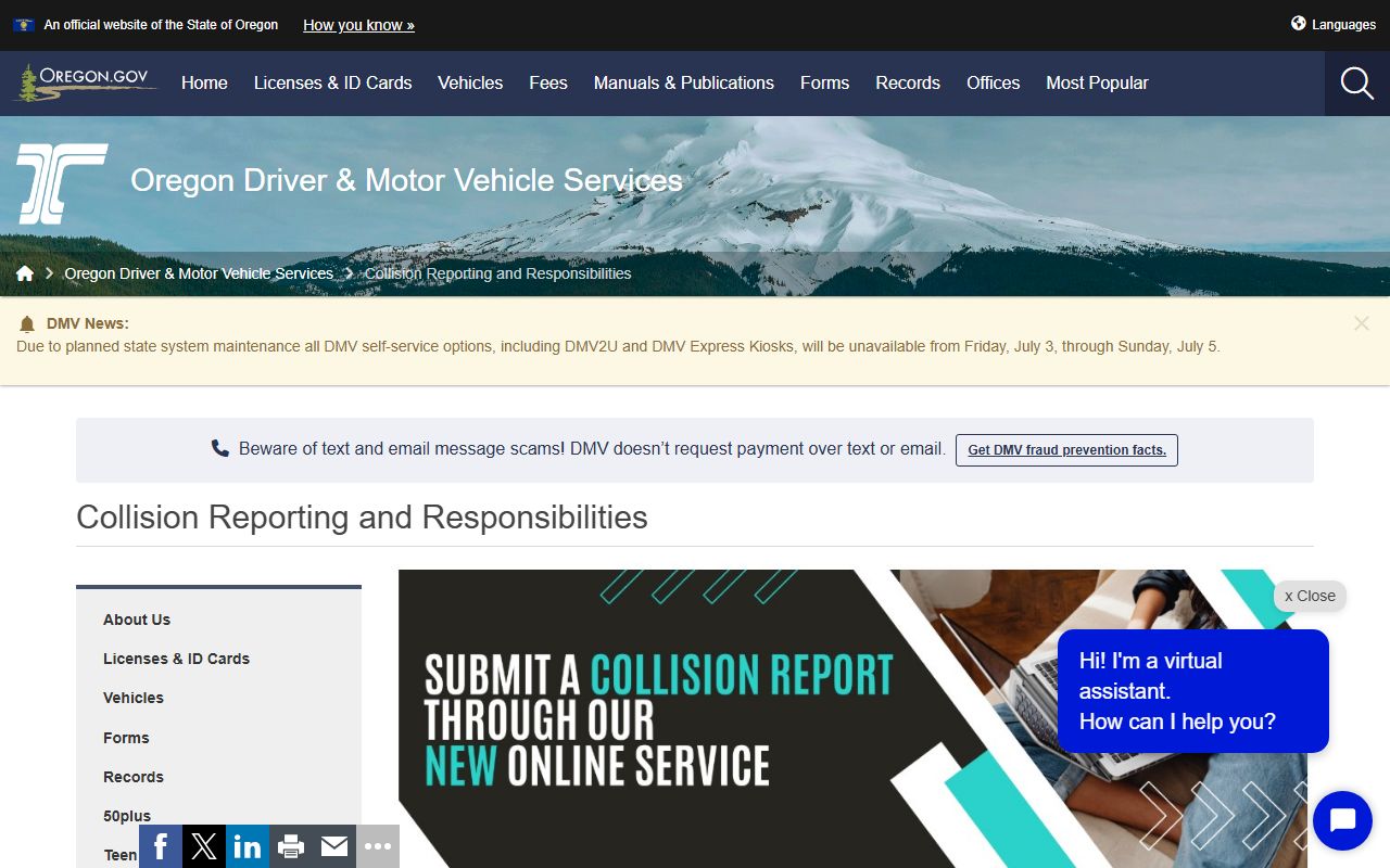 Wheeler County traffic court records Oregon collision reporting source